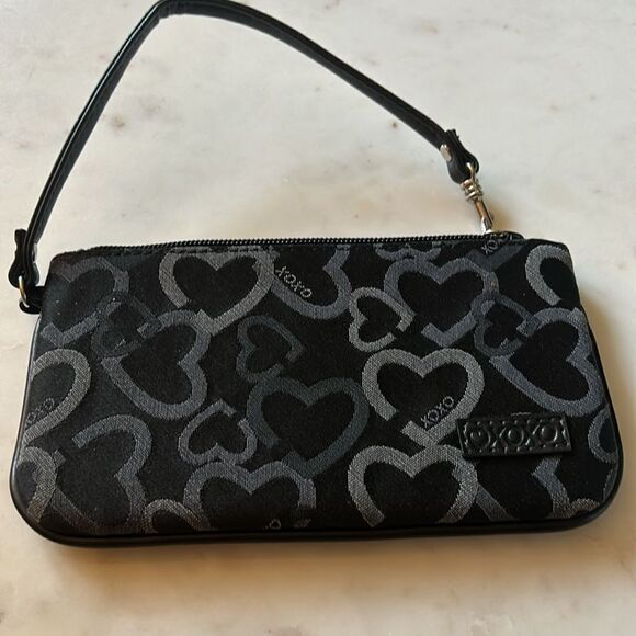 XOXO black gray heart fabric  wristlet - Picture 1 of 5